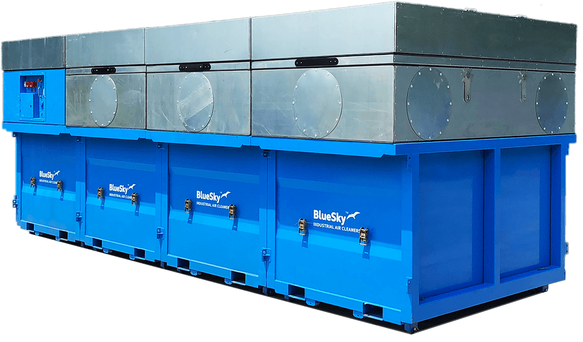 Modular high-capacity HEPA industrial dust collector unit ready for rapid deployment.